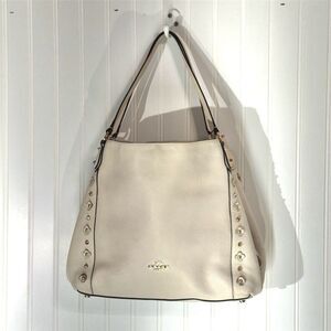 Coach Edie 31 Pebble Leather Shoulder Bag Floral Grommet Ivory White Purse